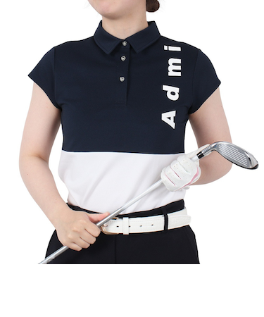 アドミラル ゴルフ(Admiral GOLF)ゴルフウェア 吸水速乾 カノコ ブロッキング 半袖 キャップスリーブポロシャツ ADLA528-NVY