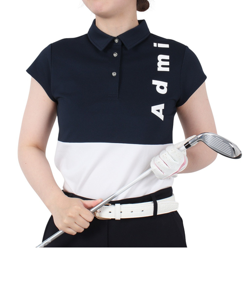 アドミラル ゴルフ(Admiral GOLF)ゴルフウェア 吸水速乾 カノコ ブロッキング 半袖 キャップスリーブポロシャツ ADLA528-NVY