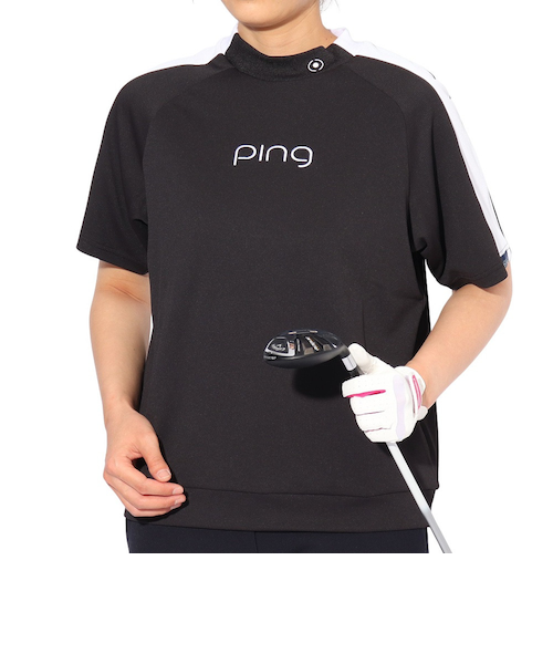 PING ピン　レディース　モックネック PING ピン ゴルフ半袖モックネックシャツ M レディースゴルフウェア 黒