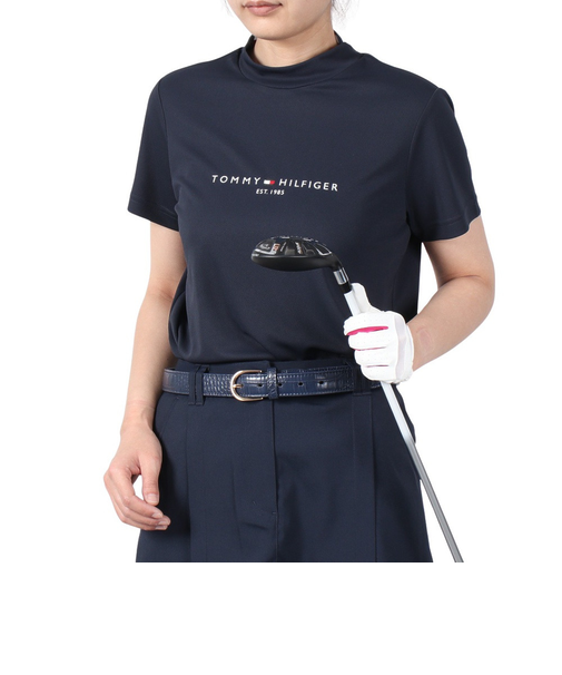 ゴルフウェア 吸水速乾 抗菌防臭 フロントロゴ 半袖モックネックシャツ THLA512-NVY