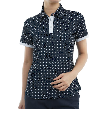 ゴルフウェア 吸水速乾 ドット&フラワープリント 半袖シャツ THLA506-NVY