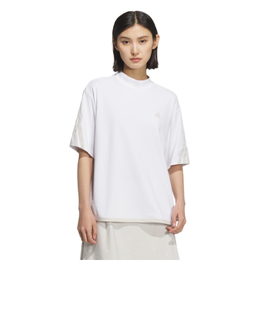 アディダス（adidas）ゴルフウェア 吸湿 スリーストライプス ボックスシルエット 半袖 モックネックシャツ KTI91-JF4606W