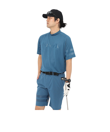 ハーレー（HURLEY）ゴルフウェア 軽量 通気性 ファントム メッシュ アイコン 半袖 モックネックシャツ MGPS251111-BLU