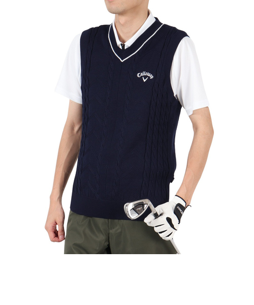 Callaway - coco 未使用品 キャロウェイ Callaway メンズ ベスト LL ブラック Vネック ニット ケーブル編み キャロウェイ（CALLAWAY）（メンズ）ゴルフウェア Vネックニット