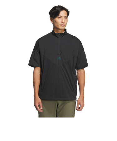 アディダス（adidas）ゴルフウェア アウター 撥水 防風 コードカオス ハーフジップ 半袖ウィンド UV105-KE6651 BLK