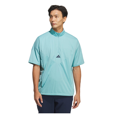 アディダス（adidas）ゴルフウェア アウター 撥水 防風 コードカオス ハーフジップ 半袖ウィンド UV105-KE6653 MGRN