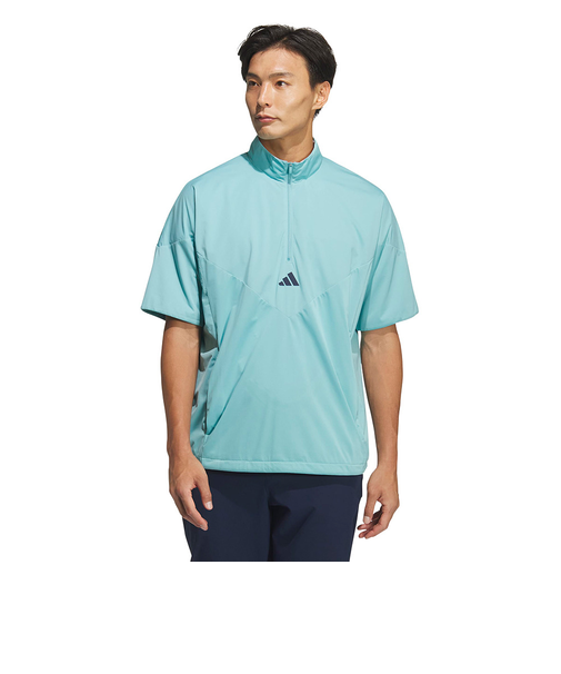 アディダス（adidas）ゴルフウェア アウター 撥水 防風 コードカオス ハーフジップ 半袖ウィンド UV105-KE6653 MGRN