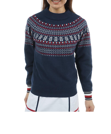 ゴルフウェア フェア アイル柄 ハイネックニット THLA573-NVY