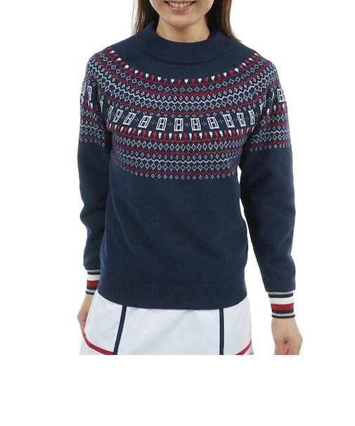 ゴルフウェア フェア アイル柄 ハイネックニット THLA573-NVY