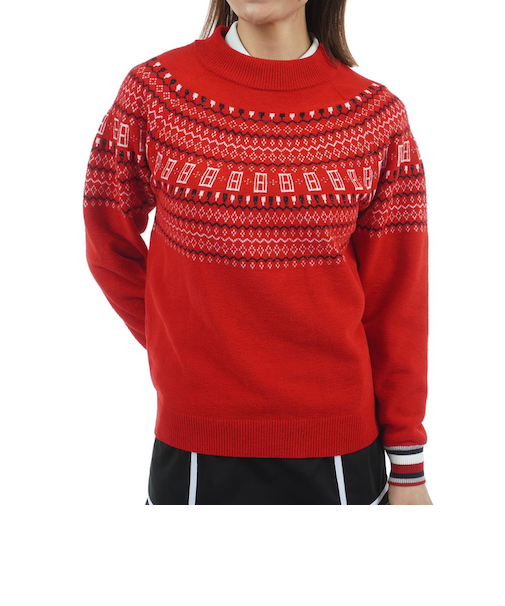 ゴルフウェア フェア アイル柄 ハイネックニット THLA573-RED