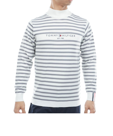 ゴルフウェア ボーダー ハイネックニット THMA582-WHT