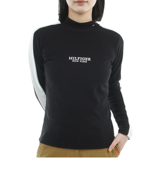 ゴルフウェア 長袖ライン モックネックシャツ THLA583-BLK