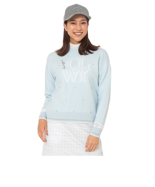 キャロウェイ(CALLAWAY)ゴルフウェア クルーネック長袖ラインストーン付きニット C25218201-1112