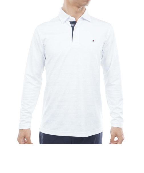 トミーヒルフィガー（TOMMY HILFIGER）ゴルフウェア ロゴジャガード 長袖台衿付きシャツ THMA568-WHT
