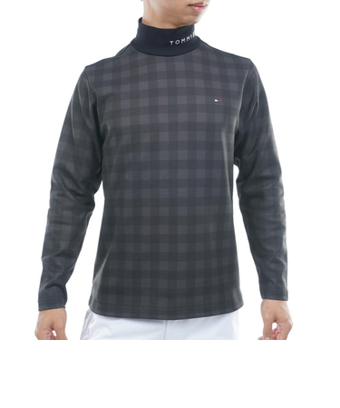 トミーヒルフィガー(TOMMY HILFIGER)ゴルフウェア チェック柄 長袖ハイネックシャツ THMA569-BLK