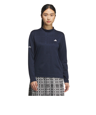 アディダス（adidas）ゴルフウェア ジャカード モックネック長袖ポロシャツ JWJ97-JM2995 NVY