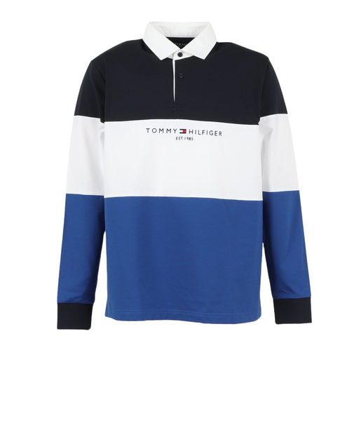 ゴルフウェア 防風 吸水速乾 カラーブロック 長袖 ラガーシャツ THMA553-BLU