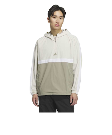 アディダス(adidas)ゴルフウェア BTC 撥水 クオータージップ フード プルオーバー 長袖 JUW87-JM9596 BEG