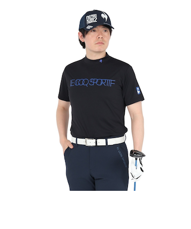 ルコックスポルティフ（lecoqsportif）ゴルフウェア 吸汗速乾 半袖 カラーブロック柄 モックネック 半袖シャツ LG5SHS51M BK00