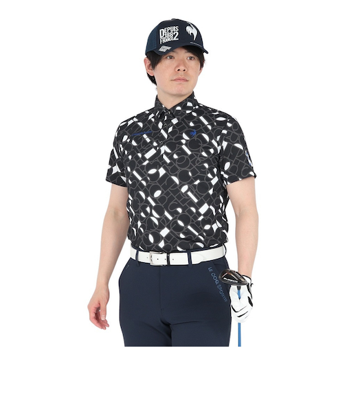 ルコックスポルティフ（lecoqsportif）ゴルフウェア 吸汗速乾 カラーブロックグラフィック 小柄半袖シャツ LG5SHS03M BK00