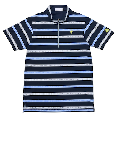 ルコックスポルティフ（lecoqsportif）ゴルフウェア 遮熱 ボーダー柄 ハーフジップ 半袖シャツ LG5SHS80M NV00