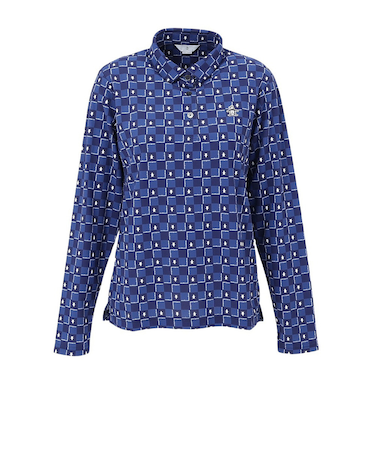 マンシング（MUNSING）ゴルフウェア ブロックチェック柄プリント 長袖ポロシャツ MG5FLS81L NV00