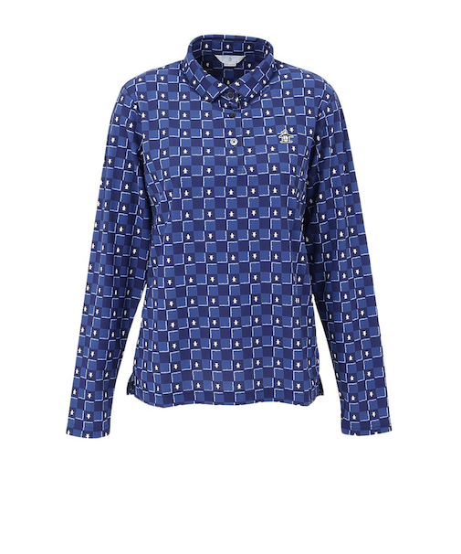 マンシング（MUNSING）ゴルフウェア ブロックチェック柄プリント 長袖ポロシャツ MG5FLS81L NV00