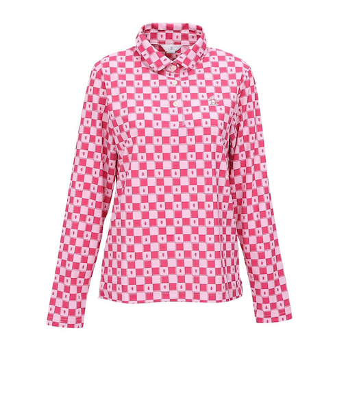 マンシング(MUNSING)ゴルフウェア 吸汗速乾 ブロックチェック柄プリント 長袖ポロシャツ MG5FLS81L PK00