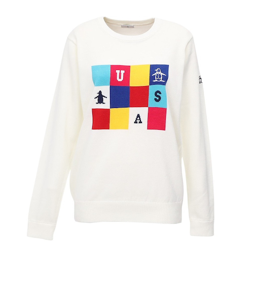 マンシング（MUNSING）ゴルフウェア 長袖 ブロッキング ジャカードクルーネックセーター MG5FST81L WH00