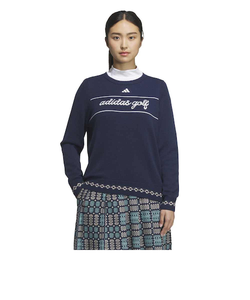 アディダス(adidas)ゴルフウェア 長袖 トラディショナルパターン フルファッション クルートップス JWK02-JM3003 NVY