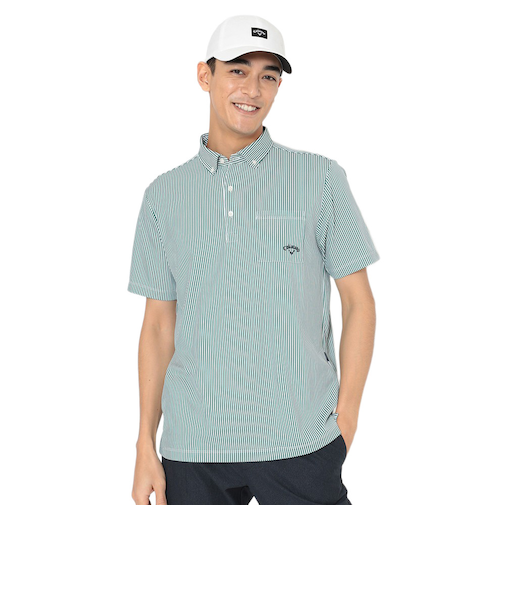 キャロウェイ（CALLAWAY）ゴルフウェア ストライプ ジャカード ボタンダウン半袖シャツ C26134108-1140