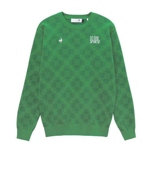 ルコックスポルティフ(lecoqsportif)ゴルフウェア 幾何学チェック柄ウォッシャブルクルーネックセーター LG6SST00M GR00