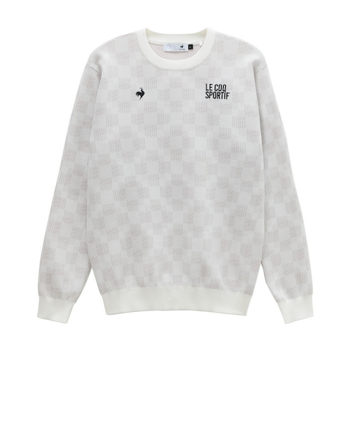ルコックスポルティフ（lecoqsportif）ゴルフウェア 幾何学チェック柄ウォッシャブルクルーネックセーター LG6SST00M WH00