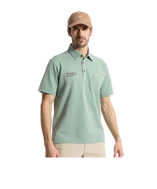 マンシング(MUNSING)ゴルフウェア ストレッチ シアサッカーストライプ 台襟付き 半袖ポロシャツ MG6SHS59M GR00
