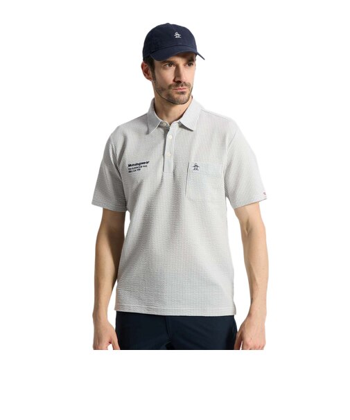 マンシング（MUNSING）ゴルフウェア ストレッチ シアサッカーストライプ 台襟付き 半袖ポロシャツ MG6SHS59M GY00