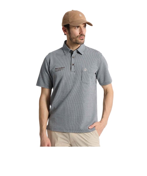 マンシング(MUNSING)ゴルフウェア ストレッチ シアサッカーストライプ 台襟付き 半袖ポロシャツ MG6SHS59M NV00