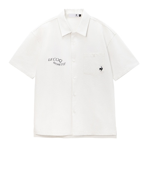 ルコックスポルティフ（lecoqsportif）ゴルフウェア 吸汗速乾 サッカーストライプ半袖開襟シャツ LG6SHS84M GY00