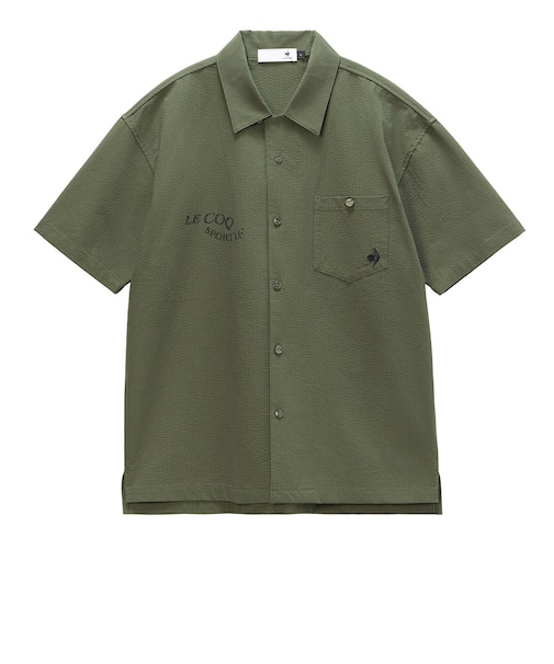 ルコックスポルティフ（lecoqsportif）ゴルフウェア サッカーストライプ半袖開襟シャツ LG6SHS84M KH00