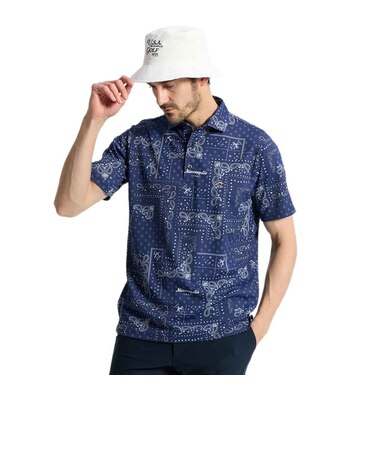 マンシングウエア（MUNSINGWEAR）ゴルフウェア Sunscreen NIR 高通気バンダナ総柄半袖ポロシャツ MG6SHS43M NV00