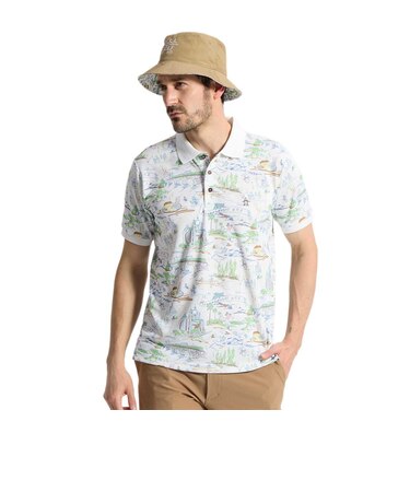 マンシングウエア（MUNSINGWEAR）ゴルフウェア Sunscreen NIR 高通気ミネアポリス総柄半袖ポロシャツ MG6SHS46M WH00