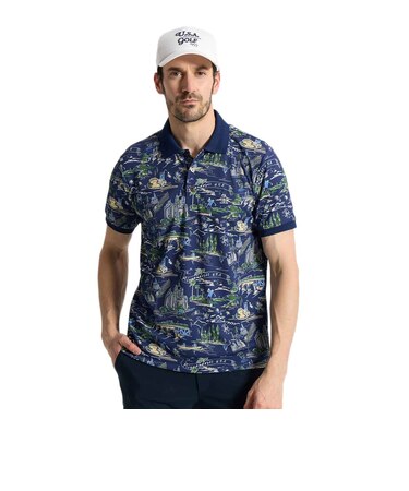 マンシングウエア（MUNSINGWEAR）ゴルフウェア Sunscreen NIR 高通気ミネアポリス総柄半袖ポロシャツ MG6SHS46M NV00