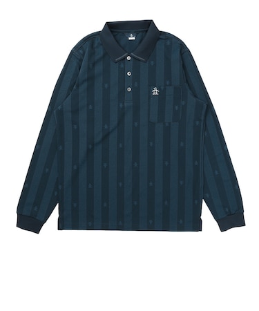 マンシングウエア（MUNSINGWEAR）ゴルフウェア ペンギンストライプジャガード長袖ポロシャツ MG6FLS48M NV00