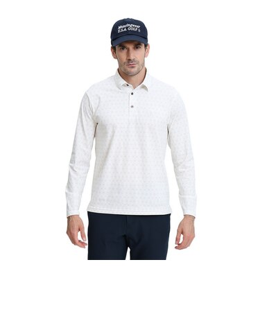 マンシングウエア（MUNSINGWEAR）ゴルフウェア 吸汗速乾モノグラム総柄プリント長袖ポロシャツ MG6FLS34M WH00