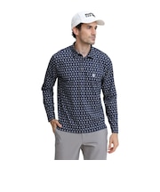 マンシングウエア(MUNSINGWEAR)ゴルフウェア 吸汗速乾モノグラム総柄プリント長袖ポロシャツ MG6FLS34M NV00