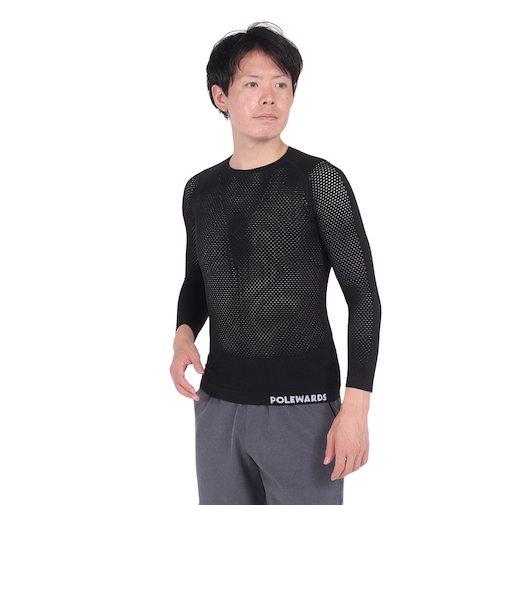 POLEWARDS（POLEWARDS）インナー 下着 長袖 ドライコンフォート メッシュ アンダーシャツ PW2HJU05 BLK ブラック 洗濯ネット付