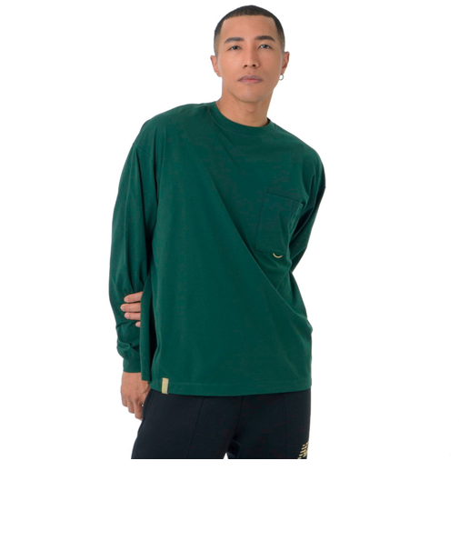 ニューバランス（new balance）長袖Tシャツ ラッシュガード MT1996 ロングTシャツ AMT45018 NWG グリーン 吸汗速乾 透けにくい
