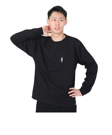 クリフメイヤー（KRIFF MAYER）ワンポイント シンプル 長袖Tシャツ キャンプラビットロンT ミニ刺繍 2337808-19:BLACK ブラック ユ…