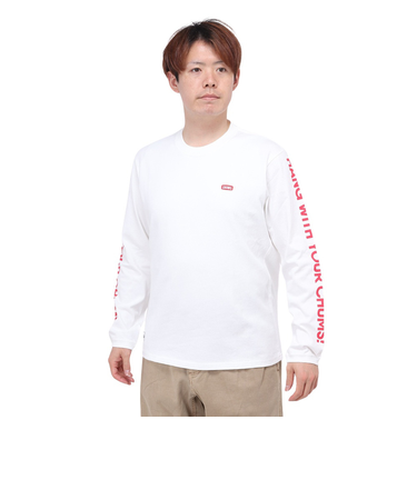 チャムス（CHUMS）高耐久 長袖Tシャツ ロンT HWYCロングスリーブTシャツ CH01-2276-W014 ホワイト 綿100 袖ロゴ
