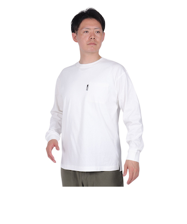 ジャックウルフスキン（JackWolfskin）長袖Tシャツ ロンT ポケット ロングスリーブTシャツ 5022585-5055 ホワイト 耐久性 綿100