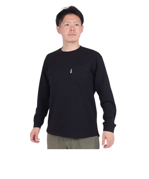 ジャックウルフスキン（JackWolfskin）長袖Tシャツ ロンT ポケット ロングスリーブTシャツ 5022585-6000 ブラック 耐久性 綿100